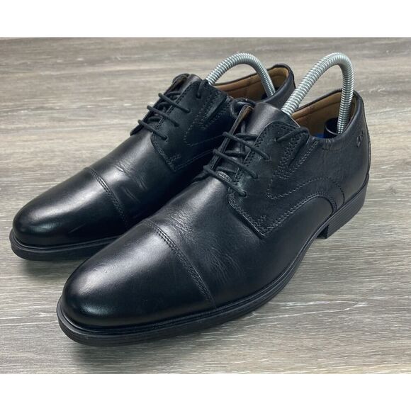 Clarks Mens Whiddon Cap Black Leather Round Toe Oxfords 8 Medium (D) BHFO 0453 - Picture 1 of 11
